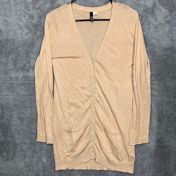 H&M Women’s Beige Cardigan Longline Button Front Pockets Rayon Cotton Blend Size - Picture 1 of 8